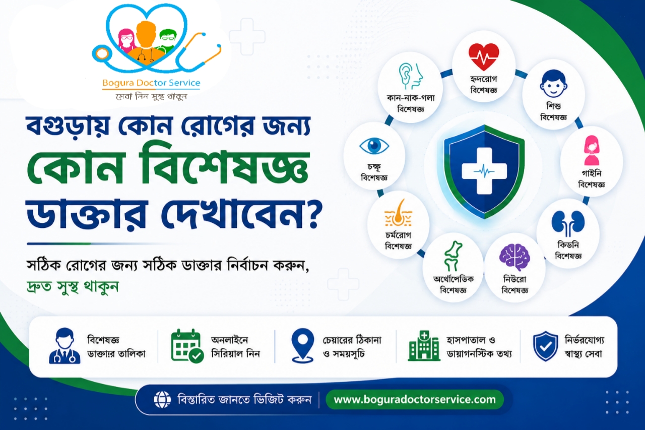 বগুড়ায় কোন রোগের জন্য কোন বিশেষজ্ঞ ডাক্তার দেখাবেন?